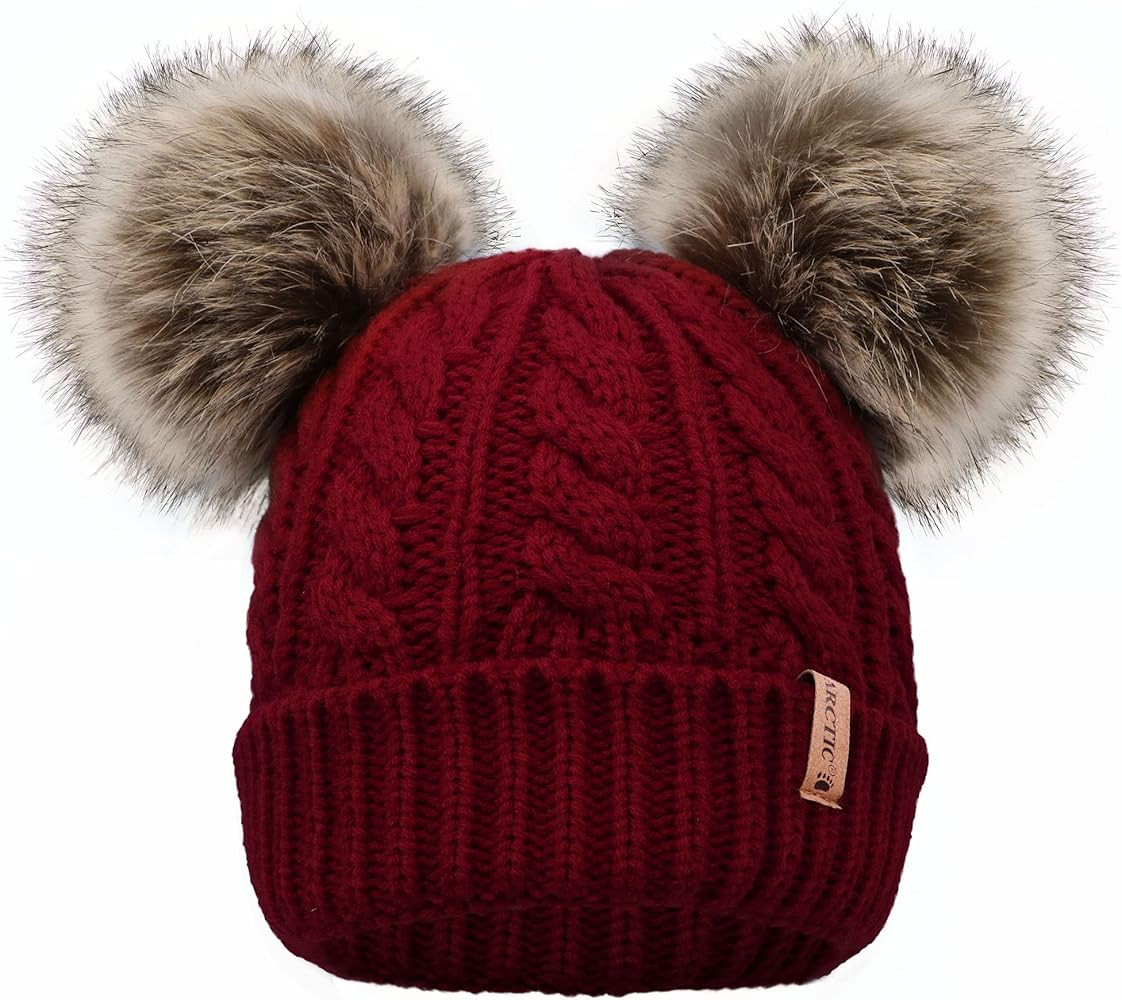 Arctic Paw Pom Pom Beanie Cable Knit Fleece Lined Winter Beanie Women Hat | Amazon (US)