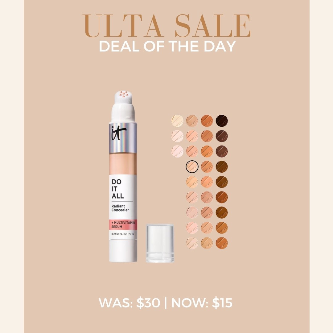 Ulta Deal of the Day ✨
It Cosmetics Do It All Radiant Concealer
Was: $30 | Now: $15 

#LTKBeauty #LTKmorningroutine