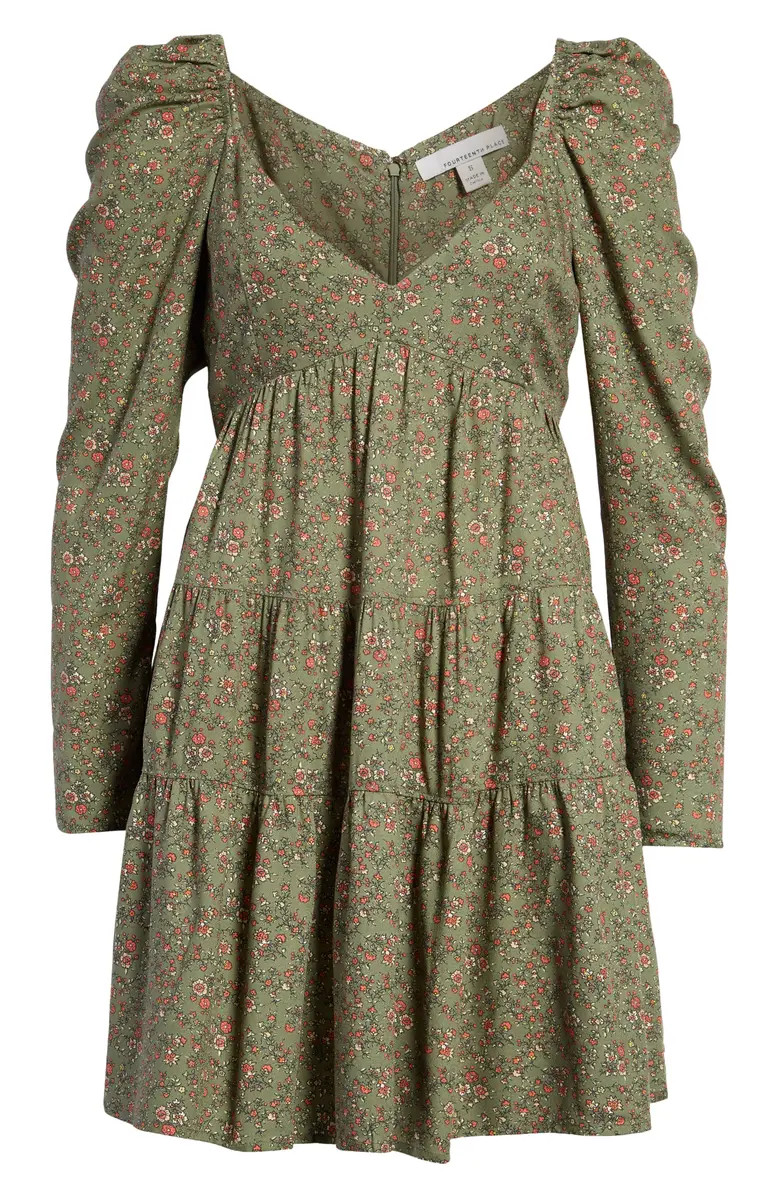 Fourteenth Place Una Floral Tiered Long Sleeve Minidress | Nordstrom | Nordstrom