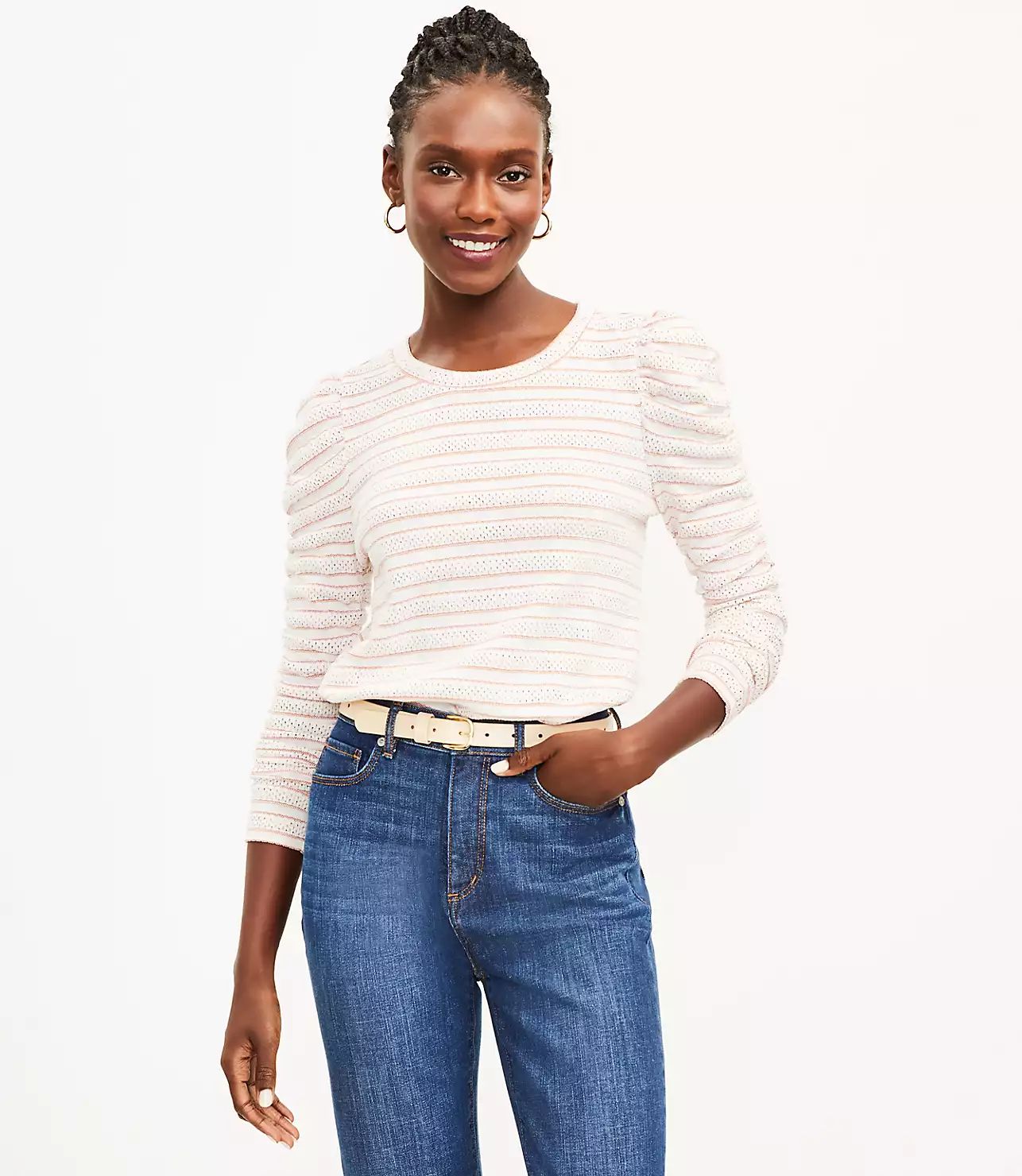 Striped Cinched Sleeve Top | LOFT