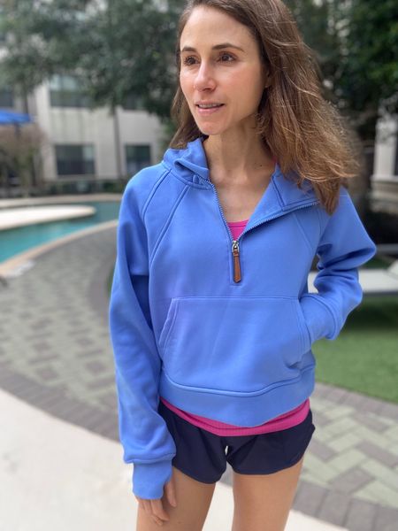 Love this scuba half-zip pullover for heading to a workout. The front pocket holds your keys & wallet, and the hood is roomy enough to accommodate your hair. 

#LTKfit #LTKunder50 #LTKFind