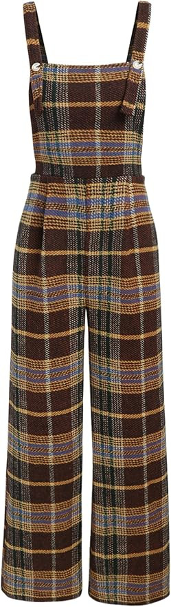 CIDER Overalls For Women Plaid Jumpsuit Wide Leg High Waist Square Neck Sleeveless Button Up Casu... | Amazon (US)