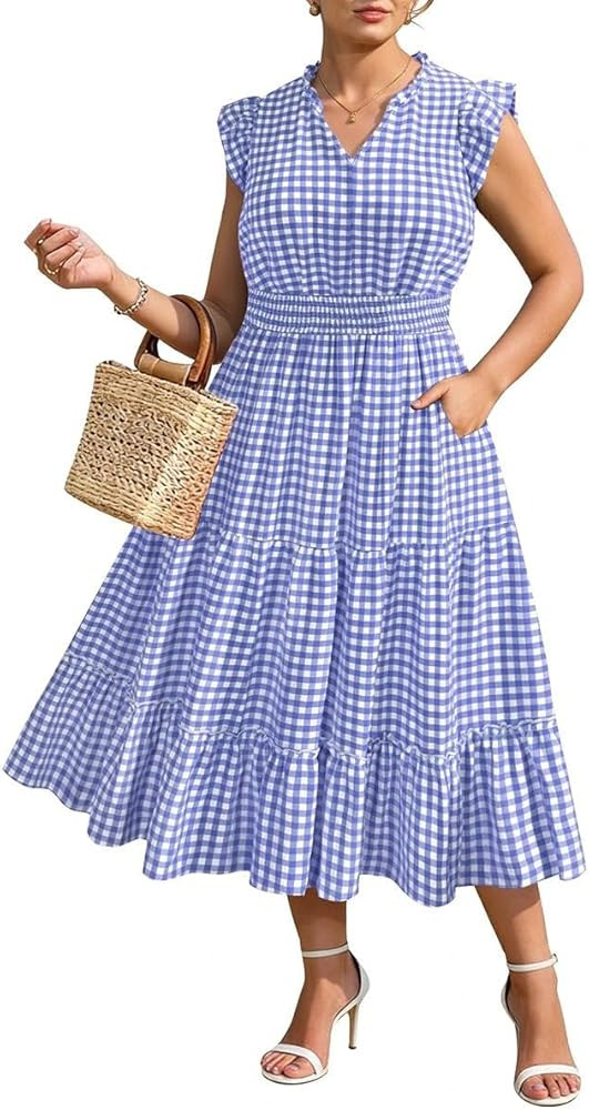 RITERA Plus Size Dress for Curvy Women Summer Cap Sleeve V Neck Maxi Dress Boho Dresses Floral/Gl... | Amazon (US)