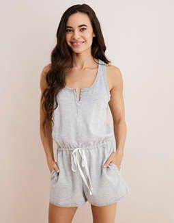Aerie Henley Fleece Romper | American Eagle Outfitters (US & CA)