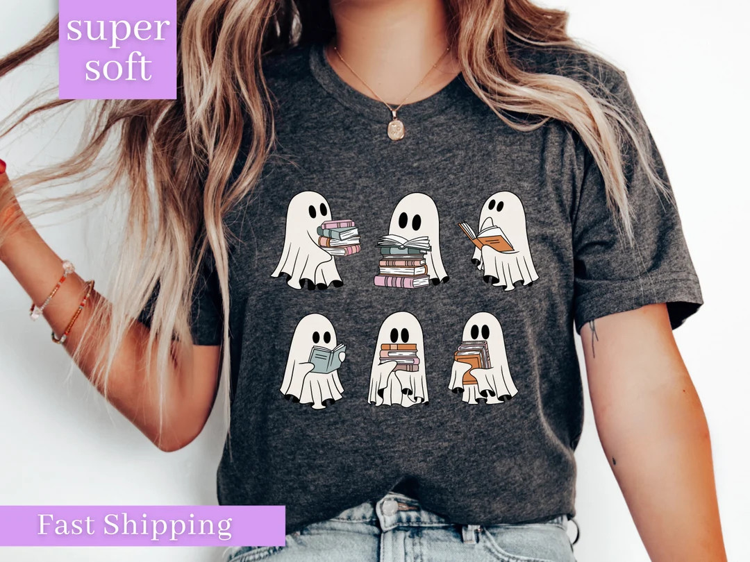 Ghost Reading Shirt Teacher Halloween Shirt Librarian Shirt - Etsy | Etsy (US)