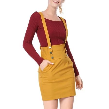 Unique Bargains Women's High Waist Suspender Skirt (Size XL / 18) Yellow | Walmart (US)