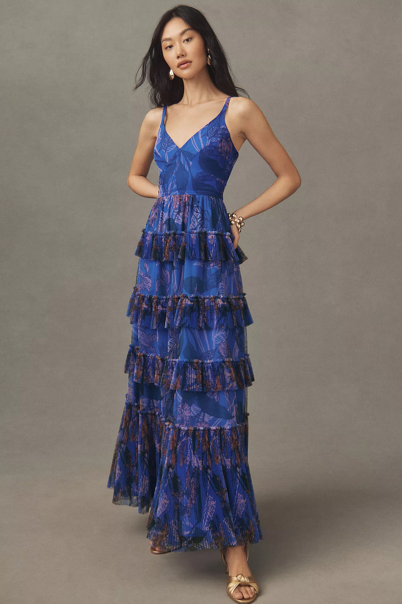Hutch Freya V-Neck Tiered Ruffle Gown | Anthropologie (US)