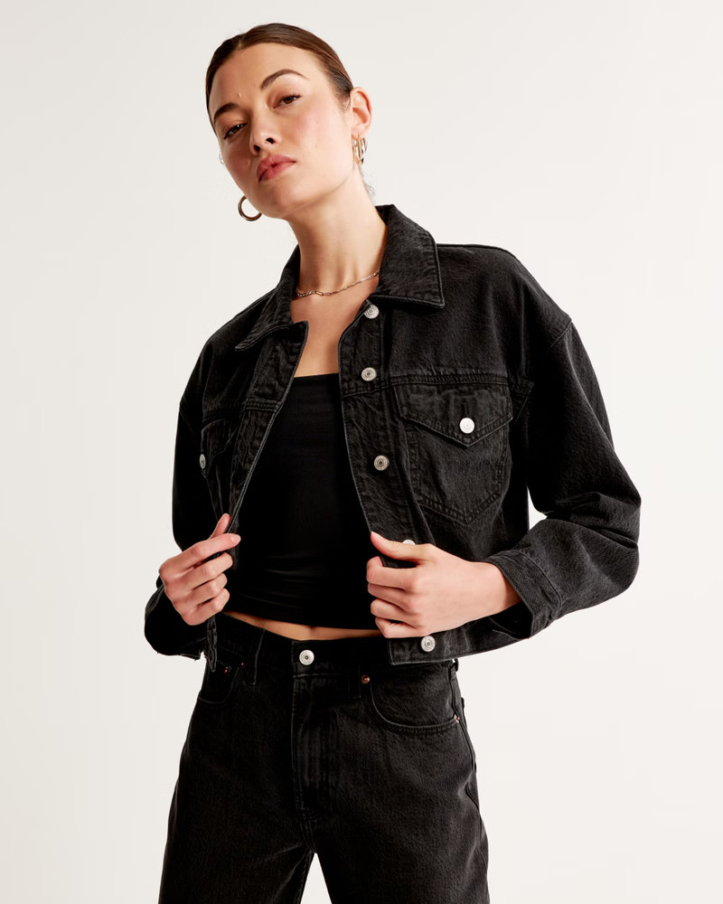 Women's Drapey Cropped Denim Jacket | Women's Clearance | Abercrombie.com | Abercrombie & Fitch (US)