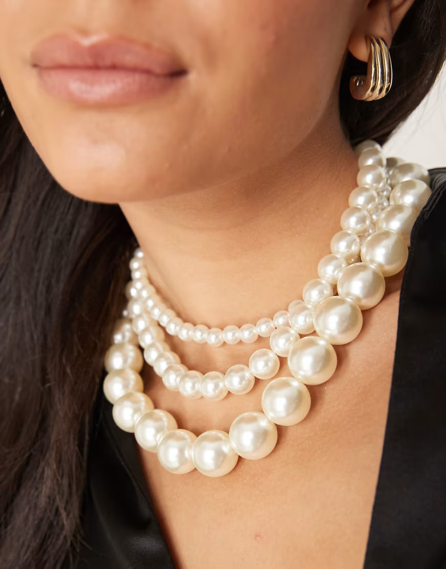 ASOS DESIGN short necklace with multirow faux pearl detail-White | ASOS (Global)