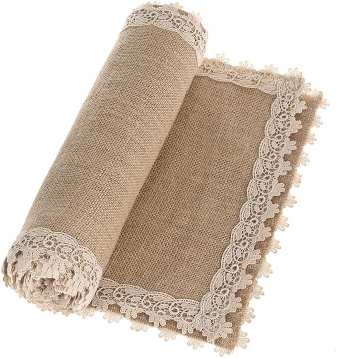 Ling's moment 12x72 Inch Burlap Cream Lace Hessian Table Runners Jute Thanksgiving Decor Rustic C... | Amazon (US)