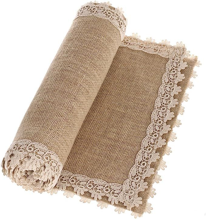 Ling's moment 12x72 Inch Burlap Cream Lace Hessian Table Runners Jute Thanksgiving Decor Rustic C... | Amazon (US)