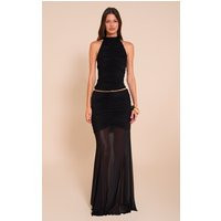 Black Mesh Ruched Low Rise Maxi Skirt | PrettyLittleThing UK