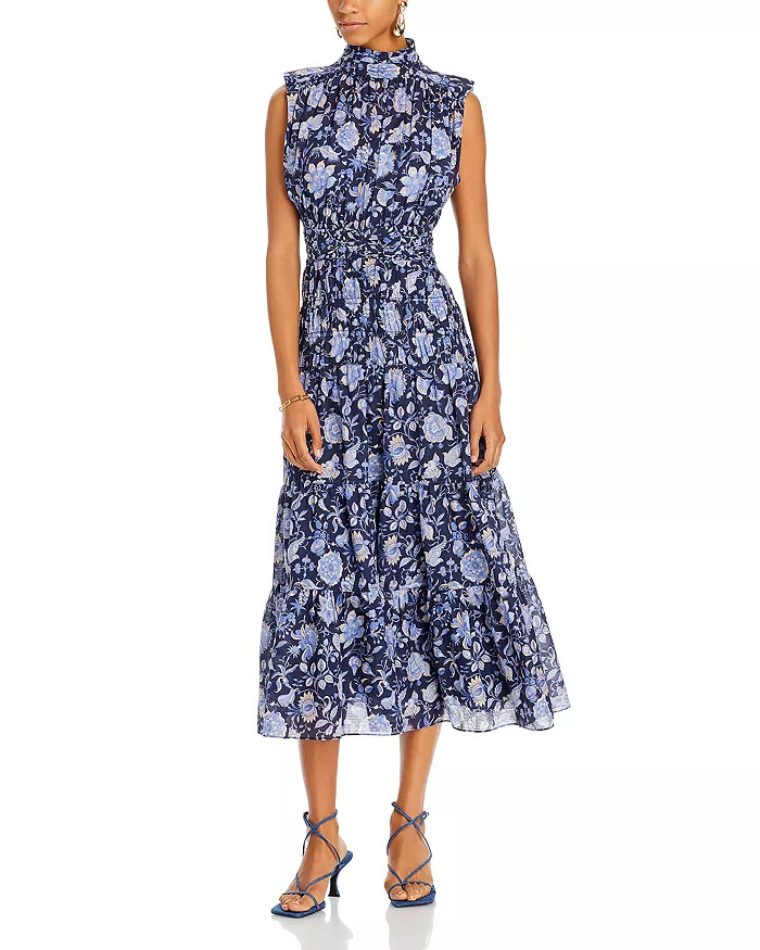 Junia Ruched Sleeve Floral Midi Dress | Bloomingdale's (US)
