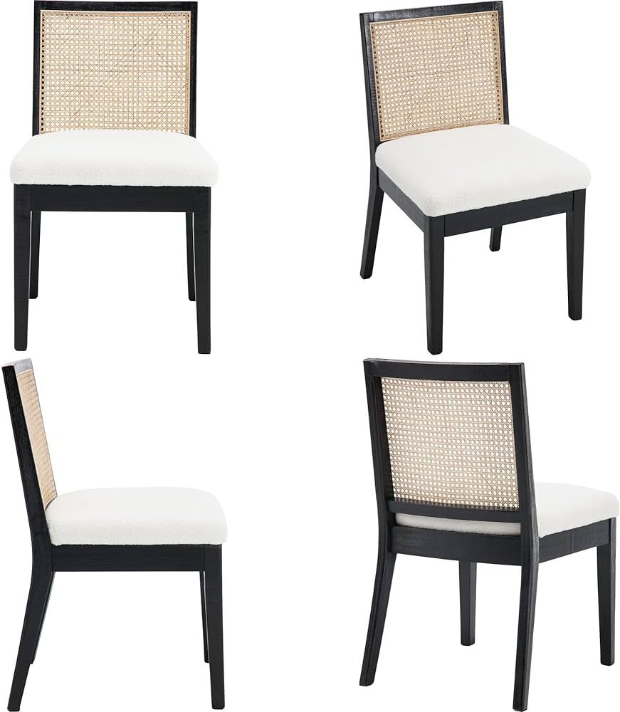BESTANO Rattan Dining Chairs Set of 4 Farmhouse Black Dining Room Chairs Rectangle Cane French Co... | Amazon (US)