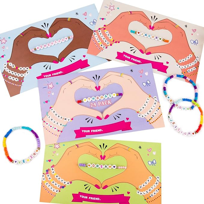 Thigreact Valentines Day Gifts for Kids - 24 Pack Valentines Cards with Personalized Name Bracele... | Amazon (US)