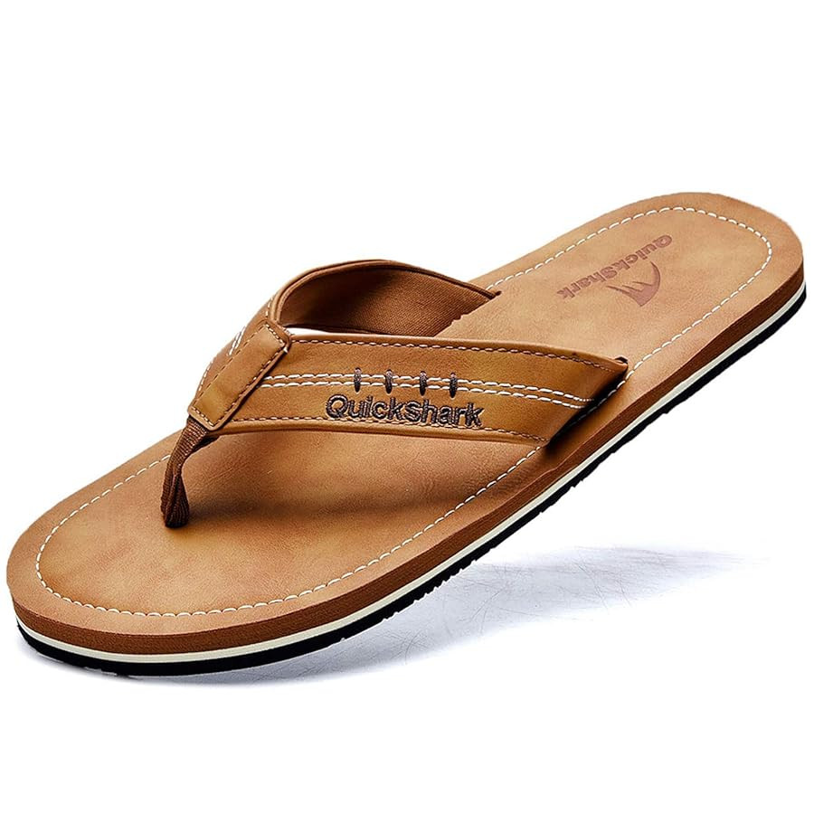 Quickshark Mens Flip Flops Leather Thong Sandals Arch Support Beach Slippers | Amazon (US)