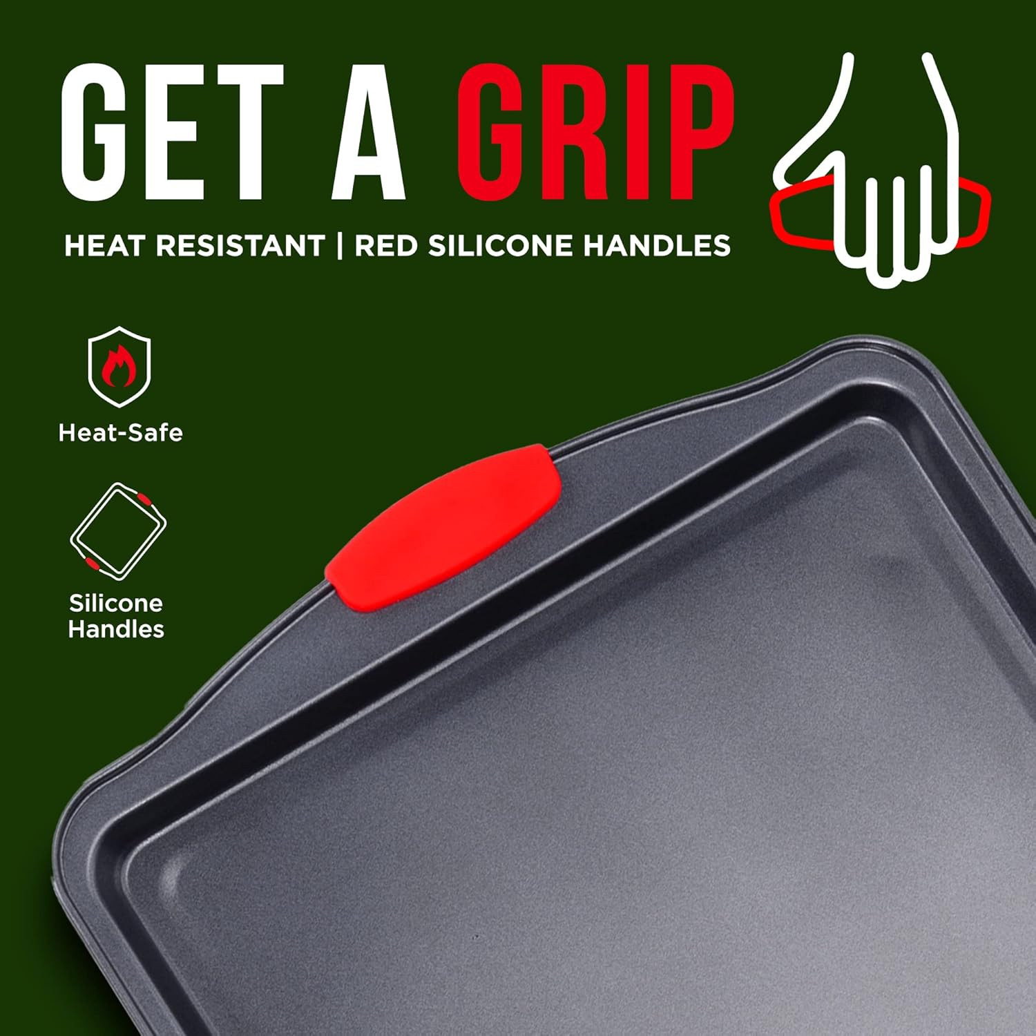 Baking Pan Set – 3 Piece Cookie Sheet – Deluxe Black Non-Stick Carbon Steel – Silicone Hand... | Amazon (US)