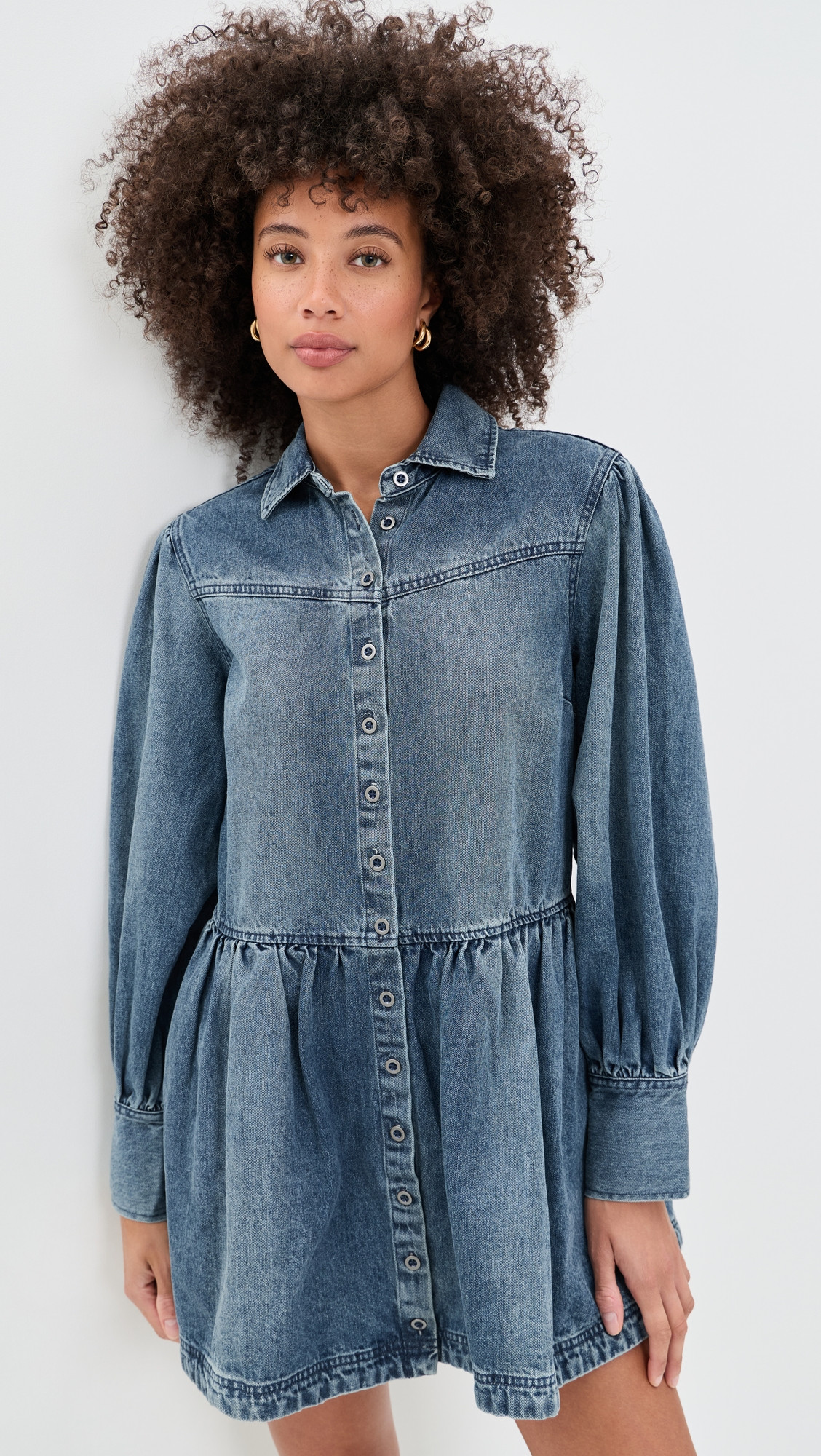 Free People Marris Denim Mini Dress Washed Mid Blue Wash XL | Shopbop