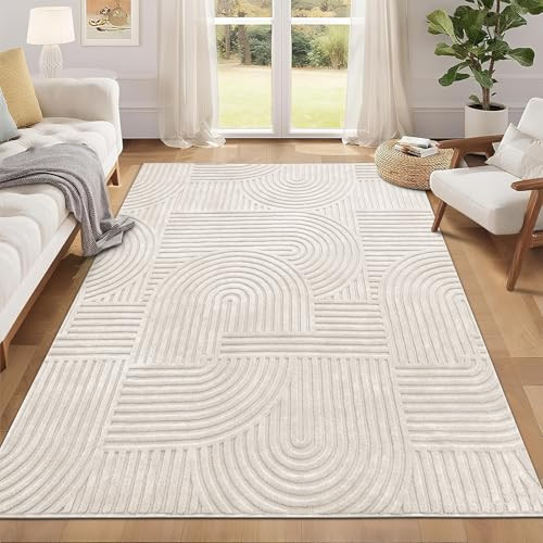 Pauwer 5x7 Washable Area Rugs for Living Room Modern Beige Solid Color Soft Fluffy Rugs for Bedroom Non Slip Boho Accent Indoor Mat Floor Carpet Cover for Kids Room Dining Room Kitchen Office | Amazon (US)
