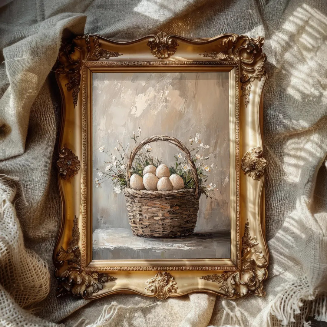 Farmhouse Easter Egg Basket Still Life Art Print (digital Download) - Etsy | Etsy (US)