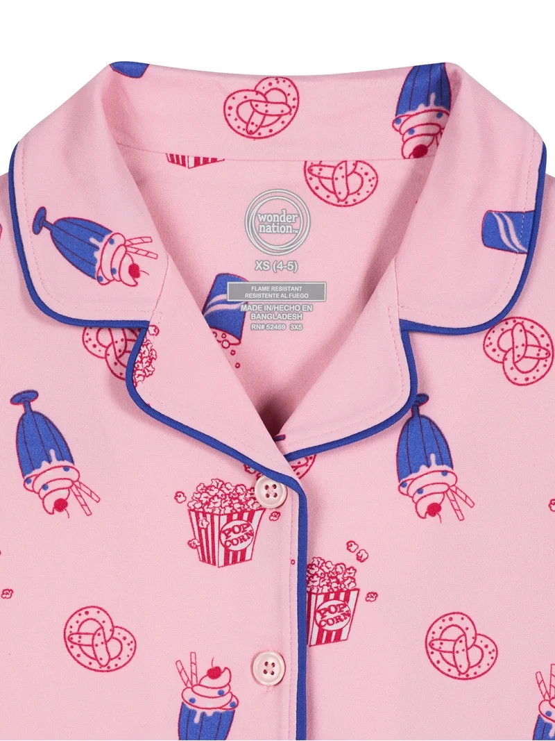 Wonder Nation Girls Short Sleeve Button Front Pajama Top and Shorts Set with Eyemask, 3-Piece, Si... | Walmart (US)