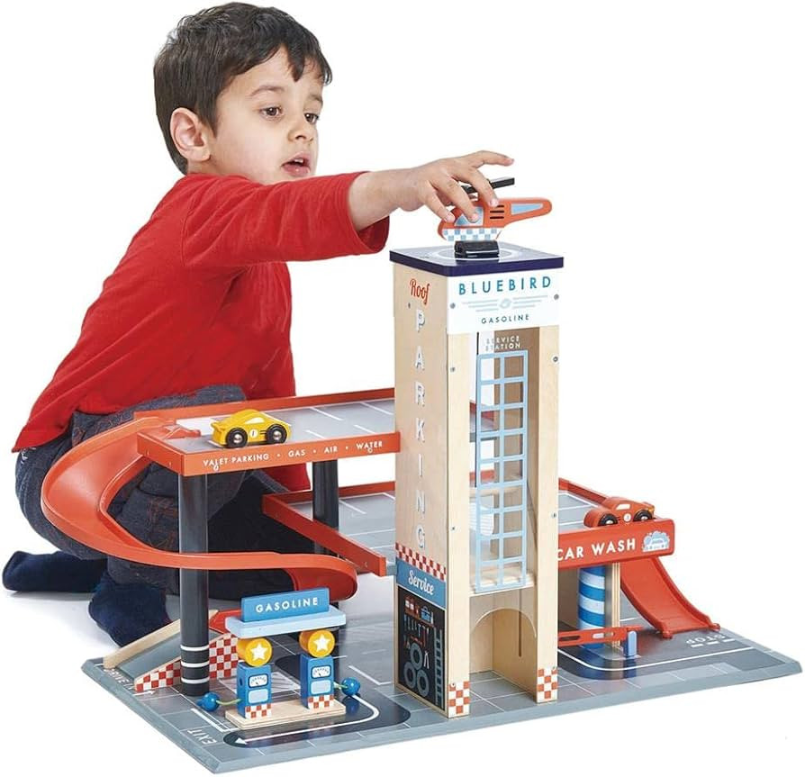 Tender Leaf Toys - Blue Bird Service Station - Classic Wooden Garage and Service Station for Cars... | Amazon (US)