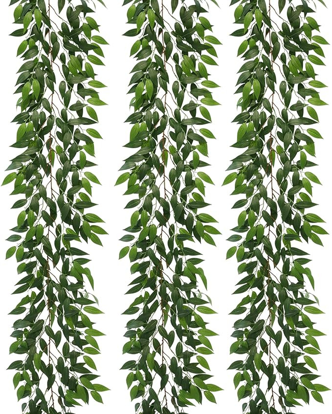 3 Strands Italian Ruscus Artificial Vines, 73" Silk Vine Garland with Green Leaves, Fake Hanging ... | Amazon (US)