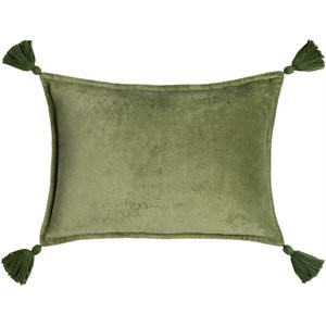 Cotton Velvet CV-046 13"H x 19"W Lumbar Pillow Kit in Grass Green and Dark Green | Homesquare
