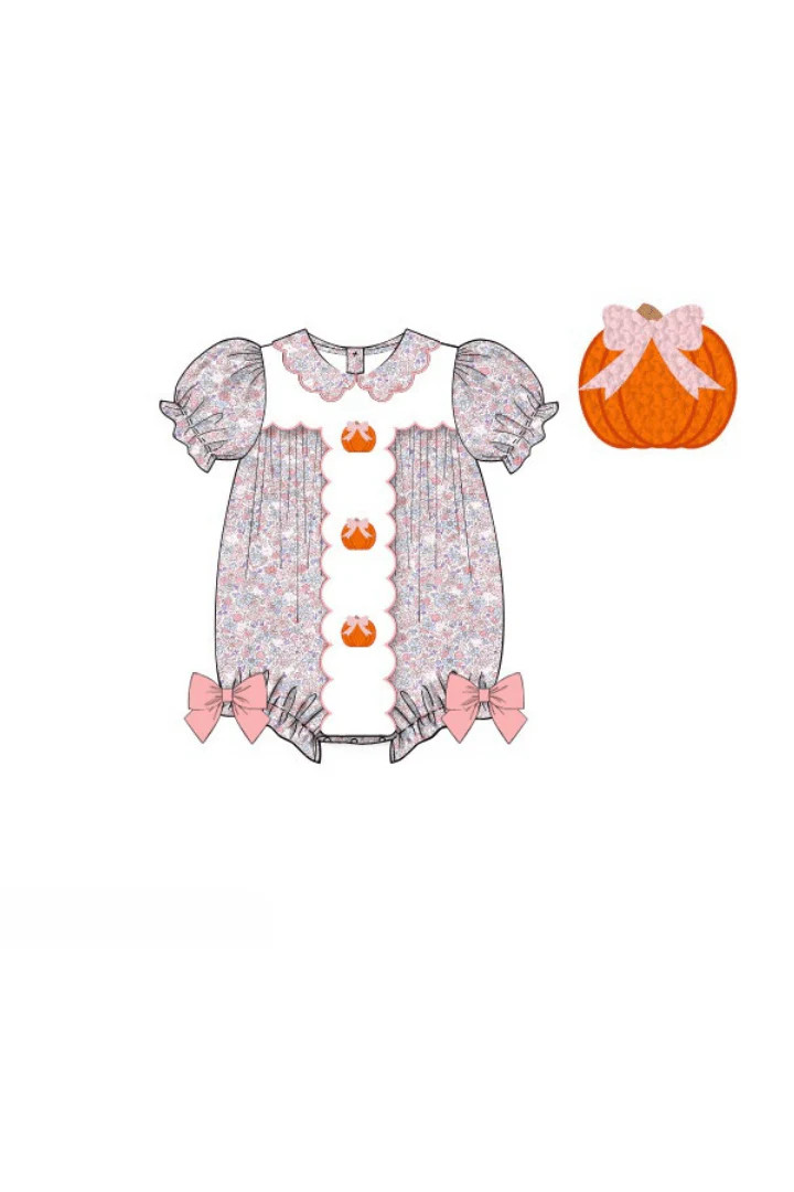 Pre-Order Floral Pink Bow Pumpkin Bubble | The Smocked Flamingo