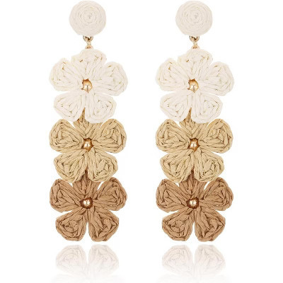 Straw Wrapped Flower Dangle Earrings | Tropical Summer Jewelry Gold One Size | Target