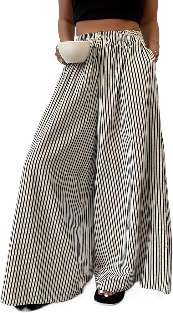 Women's Wide Leg Pants Lazy Temperament, Striped Casual Straight Leg Wide Leg Pants | Amazon (US)