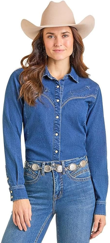 Panhandle Women's Retro Denim Embroidered Shirt | Amazon (US)