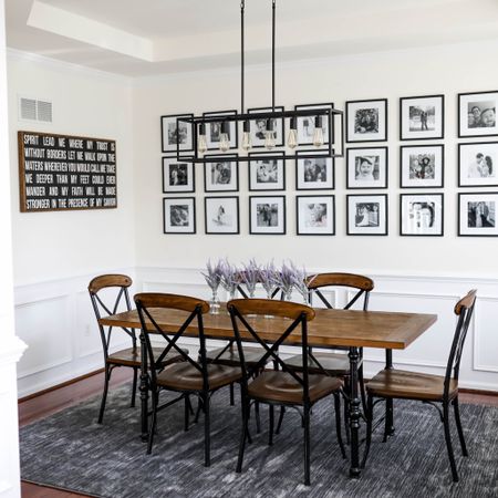Modern farmhouse dining room // black and white gallery wall // framed Christian art // wooden dining room set // black pendant light 🖤

#LTKFind #LTKSeasonal #LTKhome