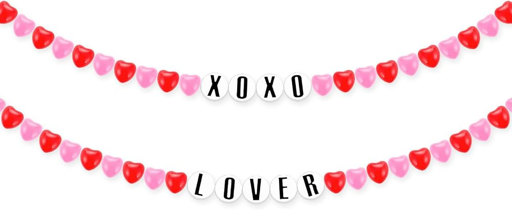 61 Pcs DIY Heart Garland Banner Valentine's Day Decoration 3D Heart Hanging Pink Red Plastic Hear... | Amazon (US)