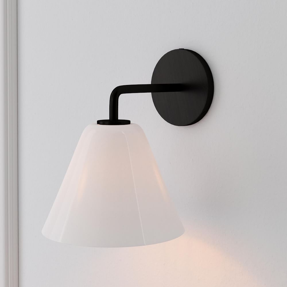 Sculptural Sconce, Cone Mini, Milk, Antique Bronze, 8" | West Elm (US)