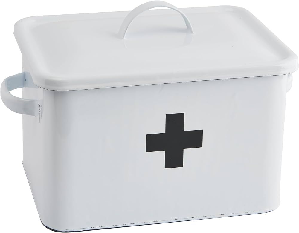 Creative Co-Op Vintage Decorative Enameled First Aid Box with Lid and Swiss Cross, White and Blac... | Amazon (US)