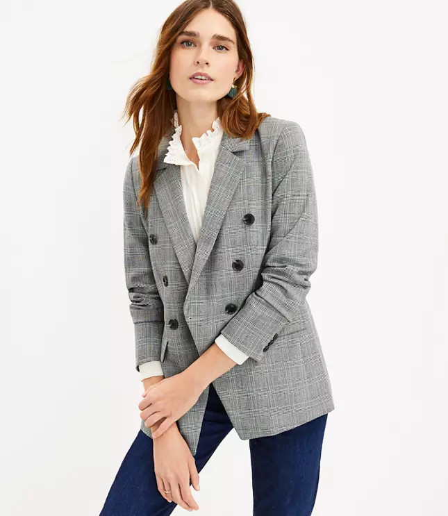 Plaid Double Breasted Blazer | LOFT