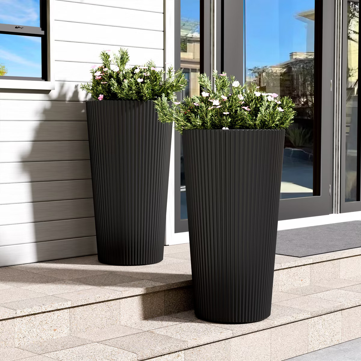 BENCMATE Tall Planters, 2PCS Indoor Planter Pot Outdoor, Large Flower Pot Cone Striped Plastic Fl... | Target