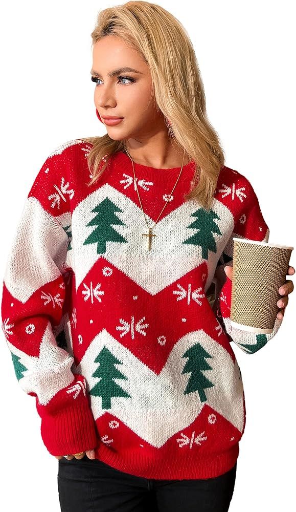 Honwenle Women's Ugly Christmas Sweater Funny Cute Christmas Tree Snowflake Reindeer Santa Xmas K... | Amazon (US)
