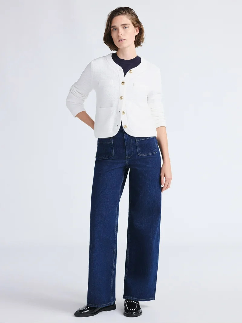 Free Assembly Women's and Women's Plus Textured Cardigan Sweater with Welt Pockets, Lightweight, ... | Walmart (US)