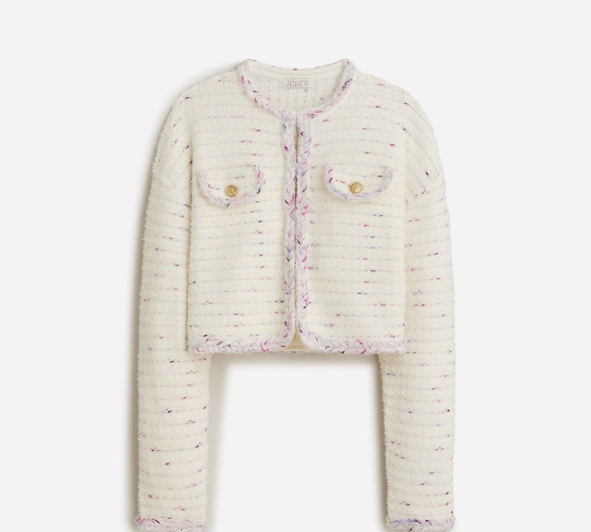 Cropped lady jacket in marled yarn.