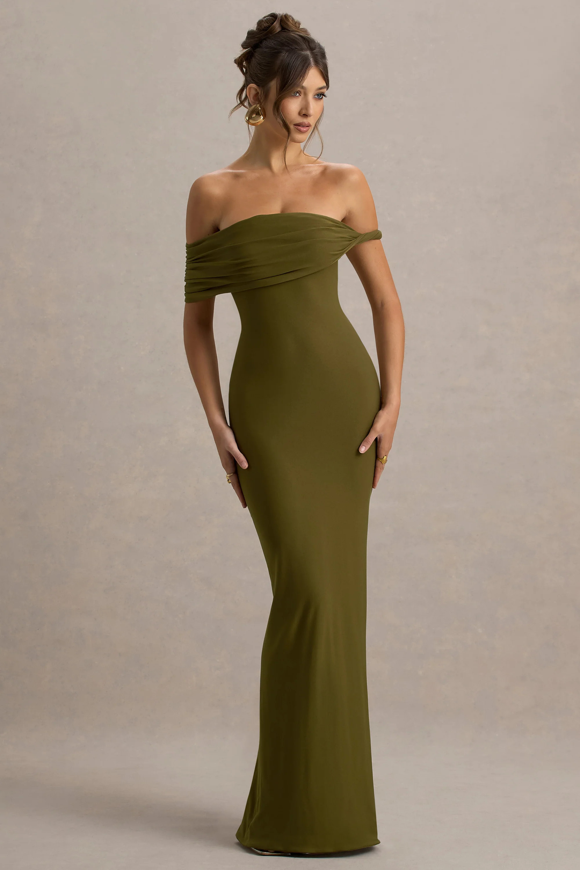 Melika | Green Twisted Bardot Maxi Dress | Club L London