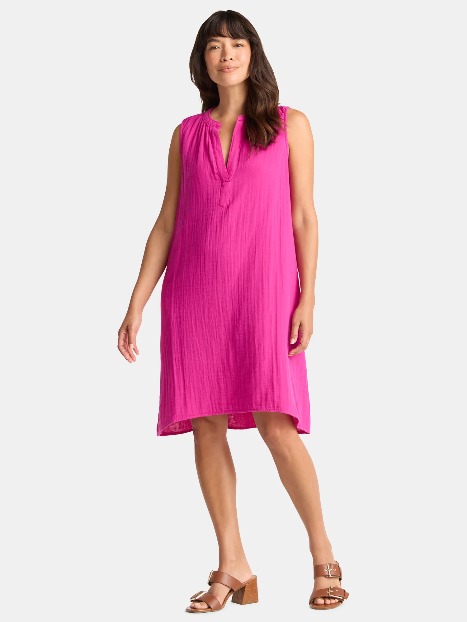 Time and Tru Women's Cotton Double Cloth Shift Dress, Sizes XS-XXXL | Walmart (US)
