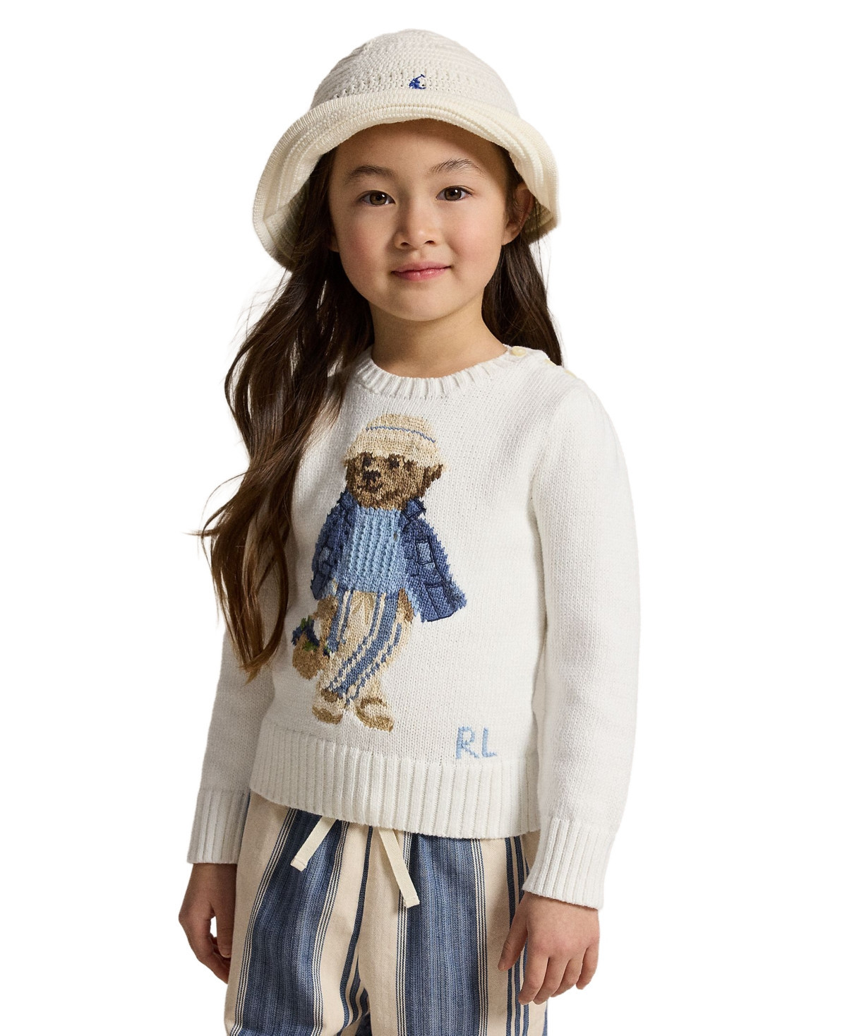 Polo Ralph Lauren Girls' 2T-6X Polo Bear Crewneck Sweater - Deckwash White | Macy's