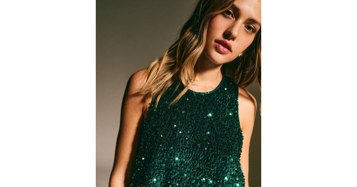 Dark Green Sequin Sleeveless Top | New Look | New Look (UK)