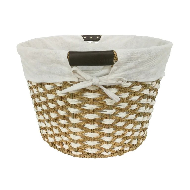 Better Homes & Gardens Seagrass Laundry Basket- Natural and White | Walmart (US)