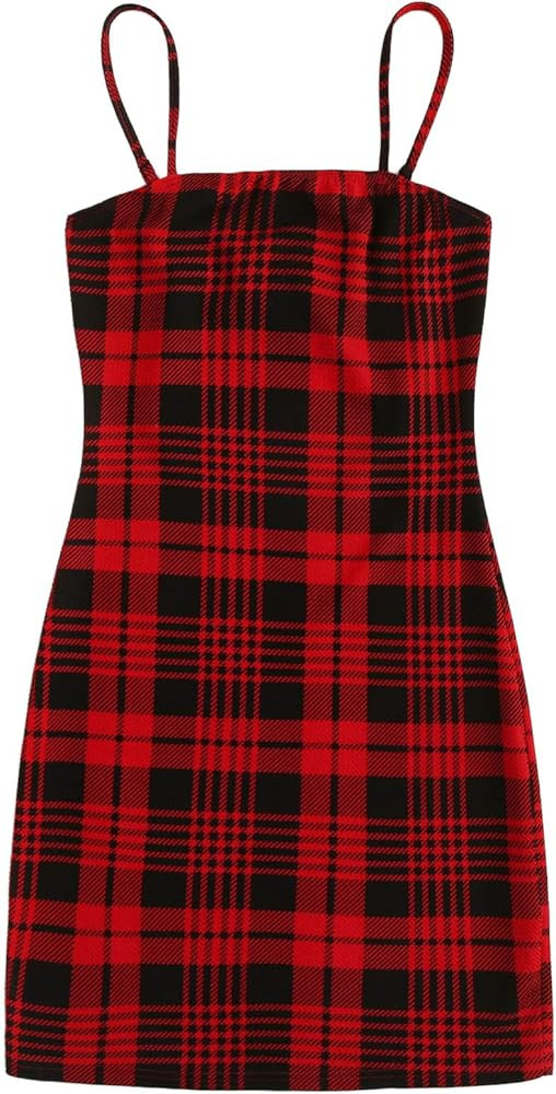 Women's Plaid Print Mini Cami Bodycon Dress | Amazon (US)