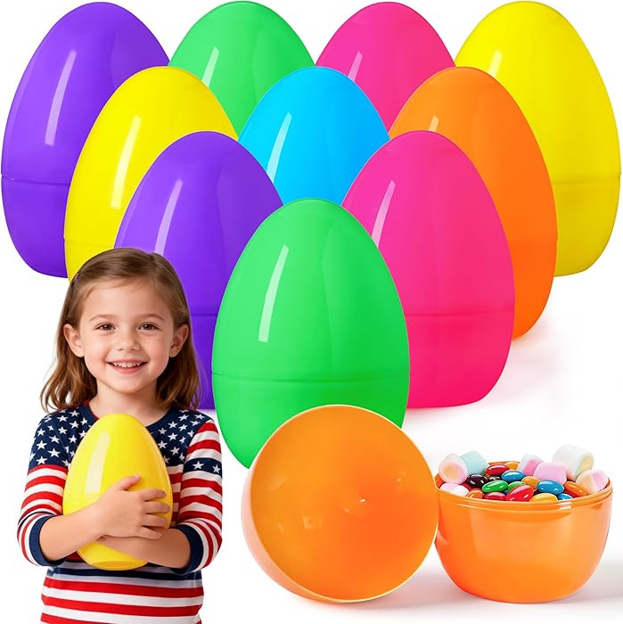 JOYIN 6 PCS 8" Jumbo Plastic Easter Eggs, Colorful Easter Fillable Eggs for Easter Theme Party Su... | Amazon (US)