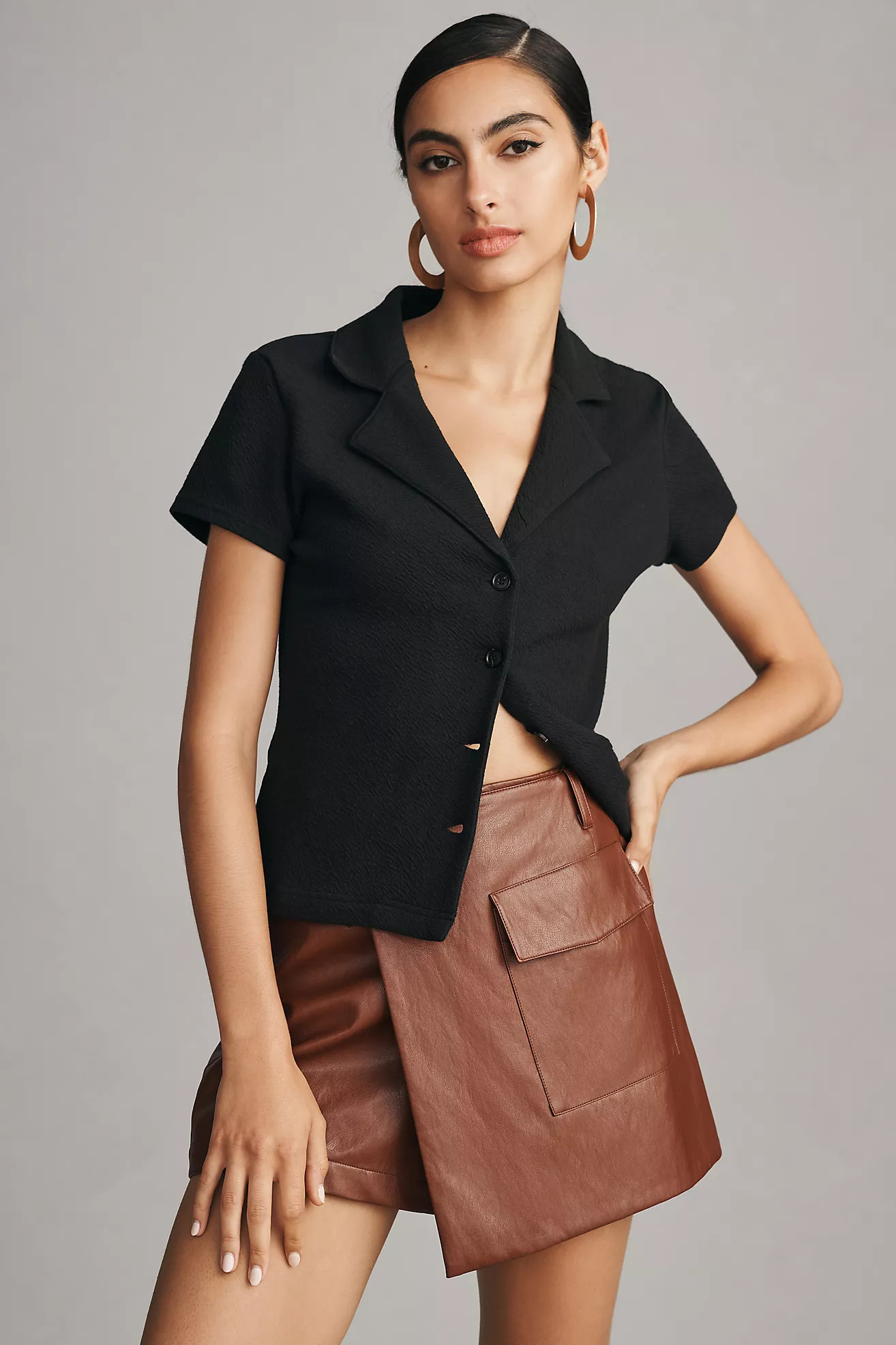 Maeve Crinkle Button-Front Top | Anthropologie (US)