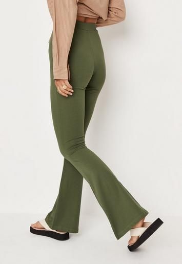 Missguided - Green Cross Waistband Flared Trousers | Missguided (UK & IE)